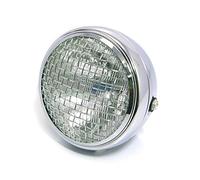 Alchemy Parts 7.7 inch Motorcycle Headlight Chrome Body with Mesh Grill H4 55W Glass Lens for Project Retro Vintage Classic Bike