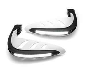 Alchemy Parts Motorbike Handguards with LED Indicators & Daytime Running Lights - WHITE - DRL Adventure Bike Street Bike Quad Trike