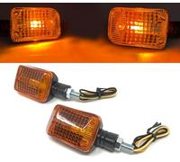 Alchemy Parts Motorbike Indicators 12V BULB Street Bikes Quads ATVs Scooters Commuters Easy Install (Black with Amber Lens, 1 Pair)