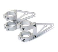 Alchemy Parts Motorcycle Brushed Headlight Brackets with Fork Clamps to fit 40-41mm Diameter Forks in Silver (2 PCS) for Custom Café Racer Street Bike