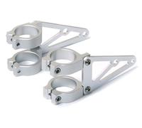 Alchemy Parts Motorcycle Brushed Headlight Brackets with Fork Clamps to fit 44-45mm Diameter Forks in Silver (2 PCS) for Custom Café Racer Street Bike