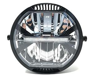 Alchemy Parts Motorcycle LED Headlight Universal 7 inch 178mm Diameter Homologated/E-marked for Custom Streetfighter Café Racer Street Bike with High Low and DRL Daytime Running Lights | Side Mount