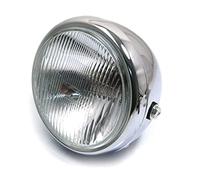 Alchemy Parts Premium 6.75 Inch Motorbike Headlight for Retro Cafe Racers & More - Universal Fit, 12V/55W H4 Bulb (Chrome Steel)