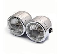 Alchemy Parts Retro Streetfighter Motorcycle Headlights | Motorbike Double Headlight Twin Dual 35W | Custom Dominator Warrior Bandit Trike (Chrome no Grill)
