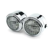 Alchemy Parts Retro Streetfighter Motorcycle Headlights | Motorbike Double Headlight Twin Dual Halogen 35W | Custom Dominator Warrior Bandit Trike (Chrome with Grill)