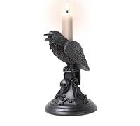 Alchemy Poe's Raven Candle Stick, Occult Dark Gothic Home Decor Accessory, Black Resin Candle Holder
