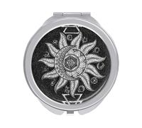 Alchemy Symbols Planet Icon Magic Astrology Mystery Folding Make Up Mirror, Compact 2X/1X Magnification Mirror, Women Portable Travel Makeup Mirror 2.4 x 2.4 inch