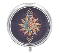 Alchemy Symbols Planet Icon Magic, Astrology, Mystery, Occultism Iron Pill Box Case Organizer with Internal Separate Plastic Dividers, Travel Small Medicine Bag Holder Carrier Round Container