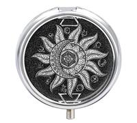 Alchemy Symbols Planet Icon Magic, Astrology, Mystery, Occultism Iron Pill Box Case Organizer with Internal Separate Plastic Dividers, Travel Small Medicine Bag Holder Carrier Round Container