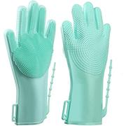 ALCIONO Adjustable Dishwashing Gloves, Reusable Silicone Cleaning Gloves with Scrubber, Rubber Gloves for Kitchen, Adjustable Wrist Band, Scrub Cleaning Gloves. (1 PC) (Green)