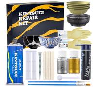 Alckijy Kintsugi Repair Kit Gold & Sliver, 21 Pcs Ceramic Repair Kit, Repair Your Meaningful Porcelain with Ease, Safe Bio Resin, Perfect for Beginners, Dishwasher Safe