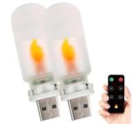 ALCOGOALL USB Flame Ambiance Light, LED Flame Light, Dynamic Flickering Mood Nightlight with Remote Control, Mini LED Retro Frosted Glass Night Lights for Car, Camping, Party Decoration 2PCS (A)