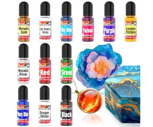 Alcohol Ink - 12 Bright & Vivid Epoxy Resin Pigment Set, Resin Dye for Art Objects, Alcohol Inks for Resin, Painting, Jewellery Making, DIY Craft, Resin Colour Pigment - 10 ml/Each
