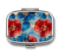 Alcohol Ink Flowers Marble Mini Pill Box Portable Vitamins Organizer 2 Compartment Square Pills Case for Pocket Purse