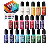 Alcohol Ink Set - 20 Vibrant Alcohol Inks - Acid-Free, Fast-Drying and Permanent Inks-Versatile Alcohol Ink for Epoxy Resin, Fluid Art Painting, Tumblers, Ceramic, Glass, Metal and More - 20x10ml