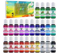 Alcohol Ink Set - 24 Vibrant Colours Alcohol-Based Ink for Petri Dish Making, Epoxy Resin Painting - Concentrated Alcohol Paint Colour Dye for Resin Art, Tumbler Making, Painting - 24 x 10ml