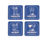 Alcohol Mishaps Dictionary Definition Cork Coaster Set in Blue - Prosecco Gin Wine Vodka Home Bar Tableware Gifts - Set of Four (4) Square Drinks Coasters