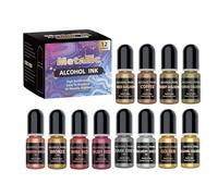 Alcohols Inks Set 12 Metallic Colors for Epoxy Resin and Card Making High Concentration Dye for Artistic Enthusiasts Resin Dish Making