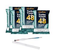 Alcotec 48 Pure Turbo Yeast, High Alcohol Fermentation for Sugar Wash, 10 Pack with Alcoholmeter
