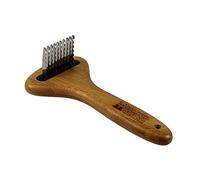alcott Bamboo Groom Dematting Rake with Stainless Steel Serrated Blades for Pets, Small/Medium