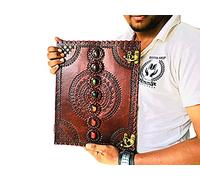 ALCRAFT Handmade Leather Diary Journal Seven Chakra Medieval Stone with C Lock Daily Planner Guest Book- 10 X 13 Inch, Brown