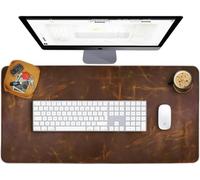 ALCRAFTR Combo Super Smooth Tan Leather Desk Mat Set 35 x 63 cm Desk Cover Desk Computer Mat for Keyboard Gaming Mouse Pad Table Laptop Office Desktop Accessories Antique 2mm (Plain)