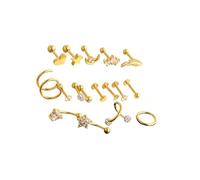 ALCXAZS 17Pcs Stylish Stainless Steel Ear Earrings Piercing Jewelry Nose Rings 925 Sterling, Gold