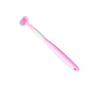 ALCXAZS Childrens Three Sided Toothbrush Fun and Easy Teeth Cleaning Plastic Three Head Toothbrush for Teeth Cleaning, A22 Peach Pink Child