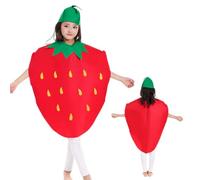 ALCXAZS Cute fruit role-playing watermelon hat and full of vitality children's fruit and vegetable stage role-playing set green, Strawberry costume
