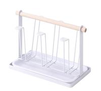 ALCXAZS Exclusive Kitchen Mug Holder Stand with Elegant Lines and Functional Drainage Tray Keeps Kitchen Looking Fresh Metal Cup Holder Organizer Drain Water Cup Shelf, White, 23.5x13x18cm