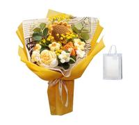 ALCXAZS Exquisite Crochet Flowers Bouquet Including Beautiful Handmade Knitted Roses and Daisies Table Centerpiece Handmade Knitted Bouquet Eternal Blessing Wedding, Orange, 35x27cm