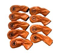 ALCXAZS Golf Cue Accessories With Number Tag Stylish Golf Irons Headcovers Waterproof Pu Leather Universal Fit Elegant Club Head Cover With Number Tag Covers Wrap, Orange, 17x7x1.2cm