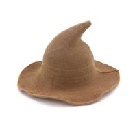 ALCXAZS Halloween Felt Black Witch Accessories Pointed Carnival Hat For Decoration Cosplay Party Halloween Vintage Wool Knit, khaki, M（56-58cm）