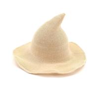 ALCXAZS Halloween Felt Black Witch Accessories Pointed Carnival Hat For Decoration Cosplay Party Halloween Vintage Wool Knit, beige, M（56-58cm）