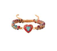 ALCXAZS Handcrafted Stone Bead Braided Bracelets For Passionate Heart Gift Idea Natural Stone Heart Charm Bracelets Minimalist, Red