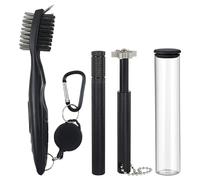 ALCXAZS Handy Carabiner Clip Golf Clean Tool Set for Spotless Golf Clubs and Shoes MaterialExtremely Durable Plastic Handle Retractable Zip Line Nylon Bristles Brush Portable, Black, 11.2x2.3cm