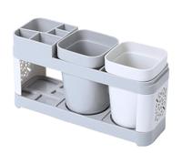 ALCXAZS Hollow Pattern Toothbrush Holder with Ventilation Multi-Functional Slots Family Bathroom Storage Set with Easy Cleaning Toothpaste Stand Vanity Counter Sink Kids Adults