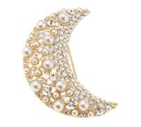 ALCXAZS Rhinestone Brooch Pin Moon Shaped Brooch Jewelry Accessory Elegant Gold Pin Annual Engagement Celebrations Artificial Pearl Women Jewelry Accessory
