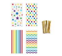 ALCXAZS Stars Treat Bags 100 Pcs Clear Party Bags For Birthday Celebration Rainbows Stars Dots Moon Goodie Party