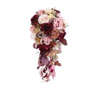 ALCXAZS Stunning Drop Bridal Bouquet With Beautiful Dark Red Silk Flowers Romantic Weddings And Elegant Celebrations Drop Bridal Bouquet Bridesmaid Dark Red