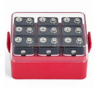 ALCYON Battery Organizer Storage Case, Battery Vault Box Container for 12pcs 9V Batteries, Plastic Clear Protective Battery Holder for Travelling/Home/Office (Red,Small)