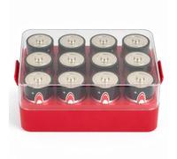 ALCYON Battery Organizer Storage Case, Battery Vault Box Container for 12pcs D Batteries, Plastic Clear Protective Battery Holder for Travelling/Home/Office (Red, Large)