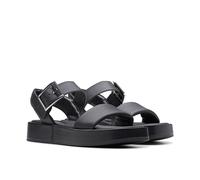 (Black, UK 6.5) Ladies Clarks Square Toe Flatform Sandals - Alda Strap