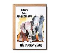 ALDDesigns Happy 14Th Anniversary The Ivory Year - Wedding Anniversary Elephants - 14Th Wedding Anniversary Card - Husband 14Th Anniversary - 14 Years Anniversary