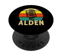 ALDEN Name Retro Microphone Music 80s Vintage for Men Kids PopSockets Adhesive PopGrip