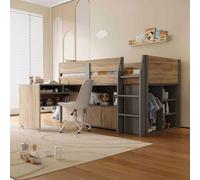 alden wooden mid sleeper bunk bed in grey and medium oak