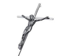 ALDENTA Crucifix Wall Cross, Metal Slender Catholic Crosses for Wall,10 Inch - Shiny Silver