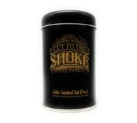 Alder Smoked Sea Salt (Fine) | 150g | Cut to the Smoke | Award Winning | Naturally smoked for rich flavor | Refillable tin | Durable anti-scuff label | Contains no artificial preservatives