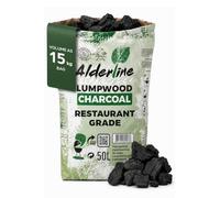 Alderline Lumpwood BBQ Charcoal, Premium Restaurant Grade Barbecue Coal 50L | Natural, smokeless & odourless. Large chunks. Ready to cook in 10 min. For BBQs, smokers and pizza ovens.
