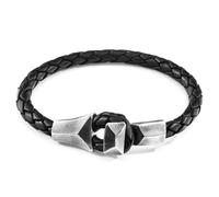Alderney Silver and Braided Leather Bracelet ANCHOR & CREW Black 21cm